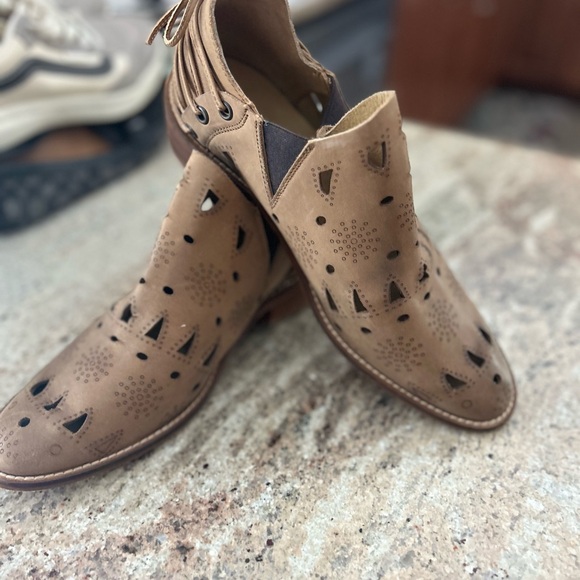 Musse & Cloud Tan Leather shoes boots boho sandals tie detailed cut out shoes 10 - Picture 2 of 10